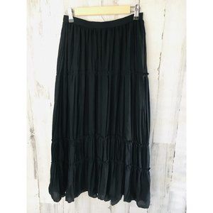 Elizabeth and James Crue Skirt Midi Maxi Shirred Pleated Tiered Black Party SAKS